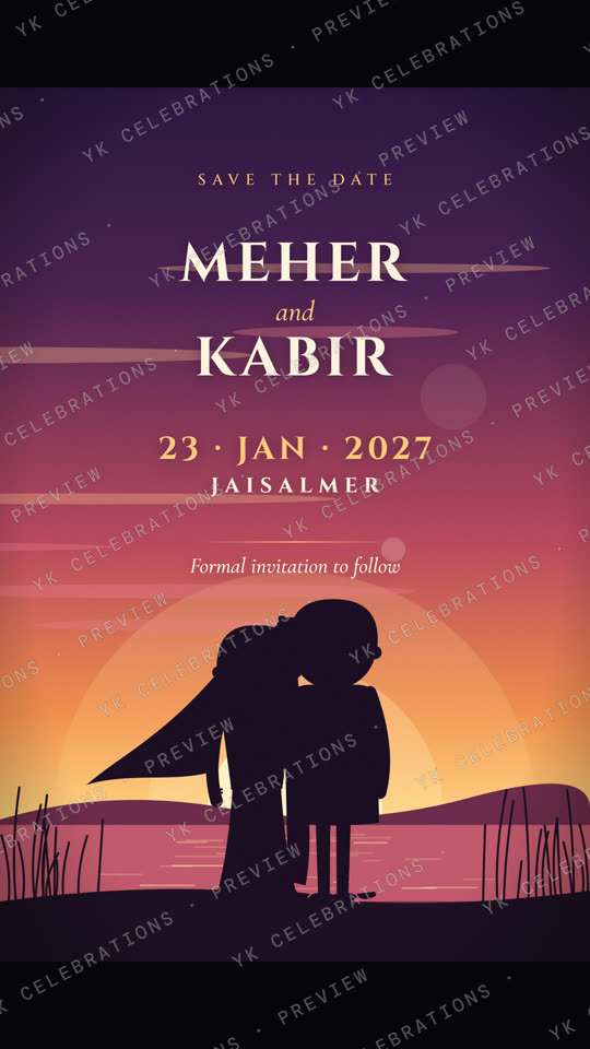 Golden Hour Premiere: watermarked Save the Date invitation preview