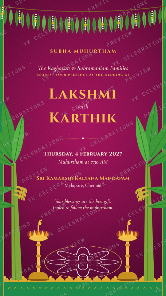 Kanjeevaram Muhurtham: watermarked Wedding invitation preview