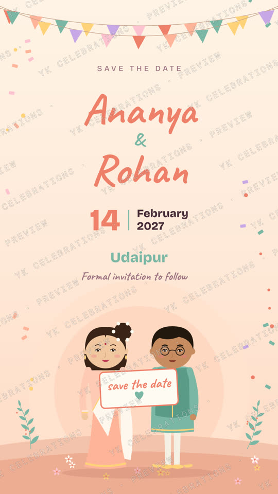 Peach Promise: watermarked Save the Date invitation preview