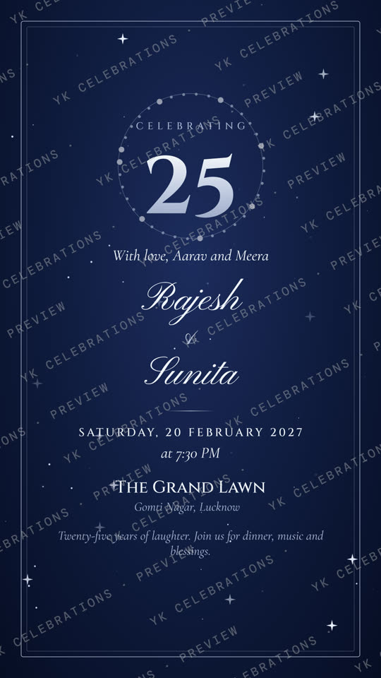 Silver Jubilee: watermarked Anniversary invitation card preview with sample details