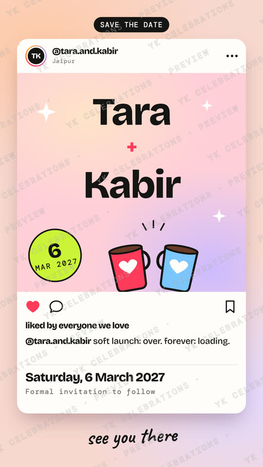 Soft Launch: Forever: watermarked Save the Date invitation preview